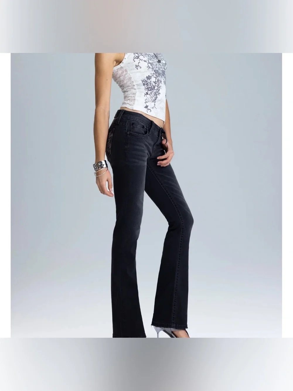 Miss Me Risa Black Bootcut Jeans with Embellished Butterfly Pocket